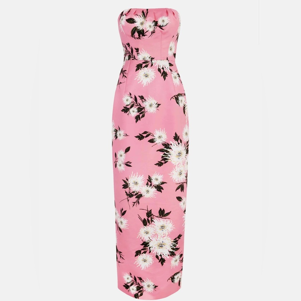 Emilia Wickstead Emine Floral Dahlia Taffeta Faille Dress Coral Pink Sz 2